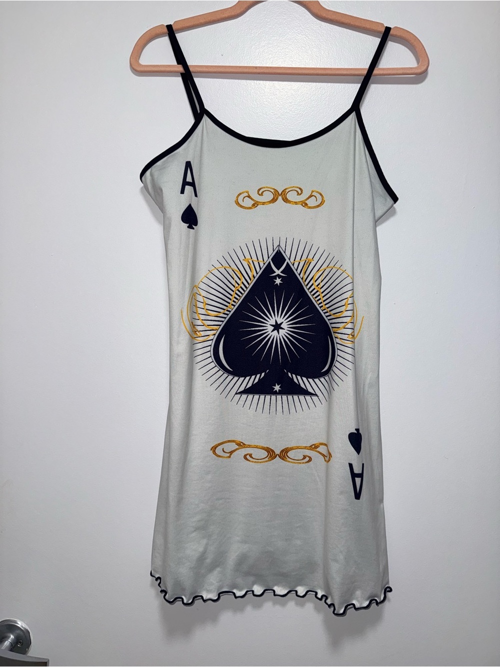 Ace of Spades Sleeveless Slip Dress - Black & Gold Print *slightly off white